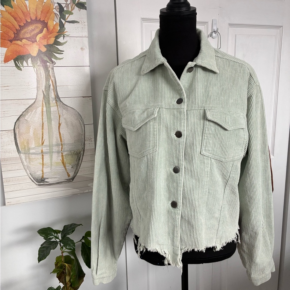 POL Sage Green Corduroy Jean Jacket